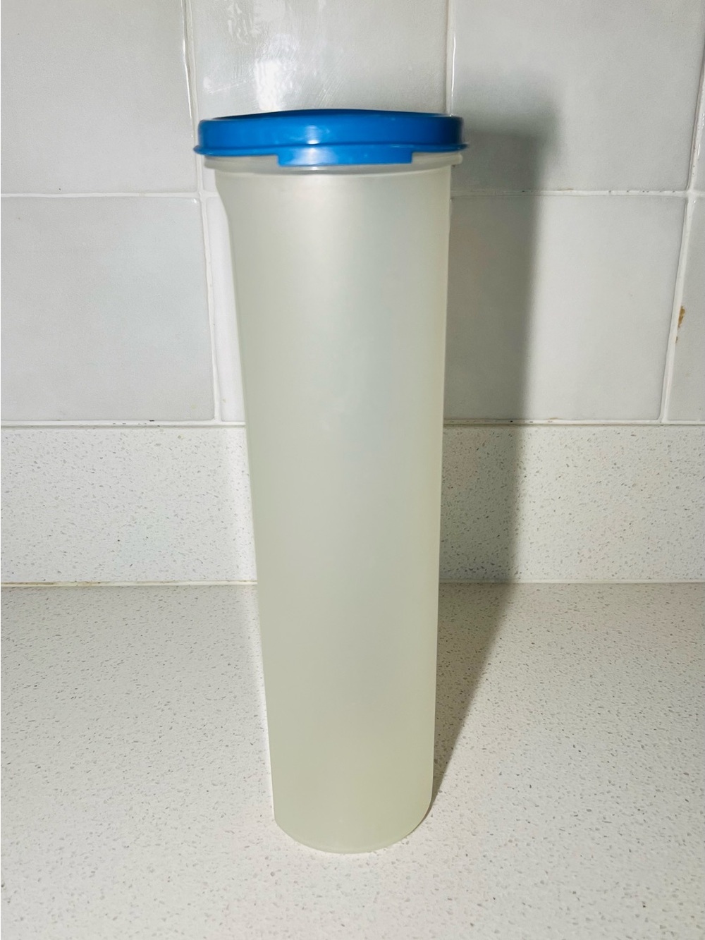 Tupperware Tall Round Storage Container with Blue Lid